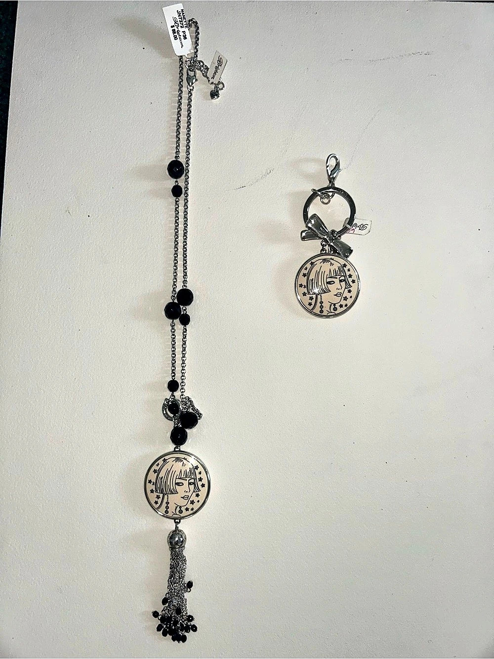Brighton Nanette Long Tassel Necklace Silver & Black Pendant Necklace and keycha